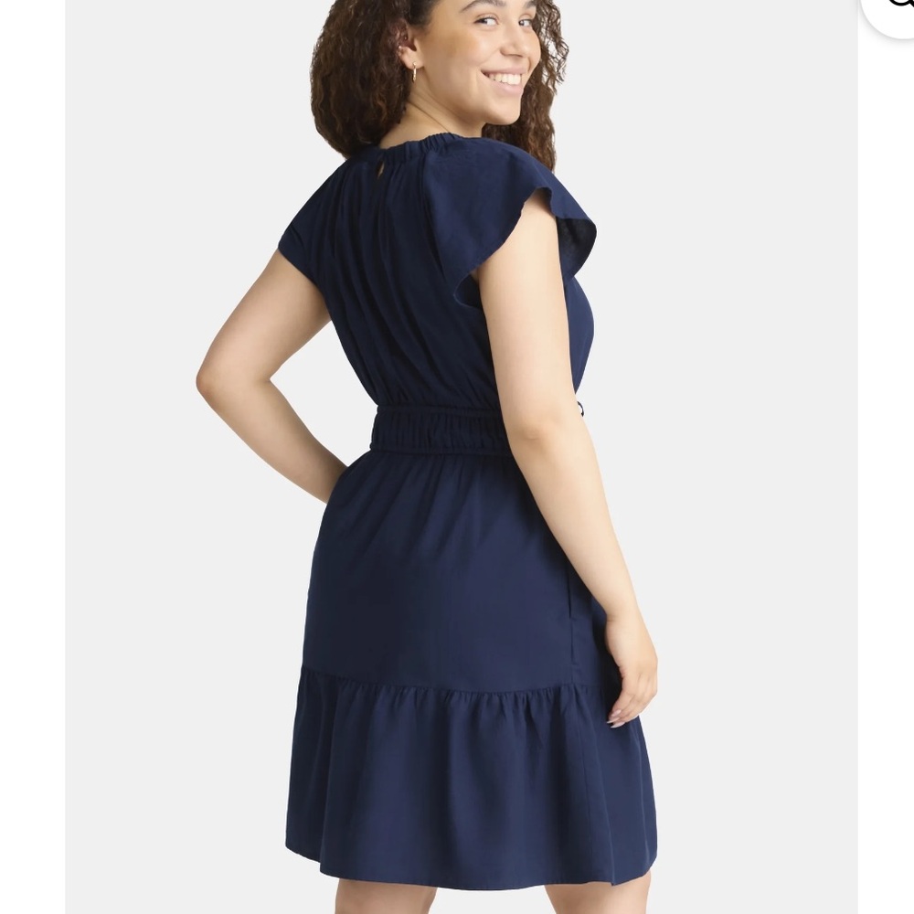 Navy Ruffled Mini Dress Size X-Small - Picture 3 of 7